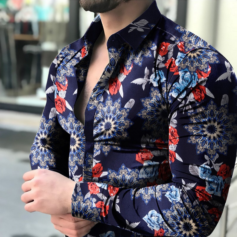 Casual rose and shapes printed long sleeve shirt