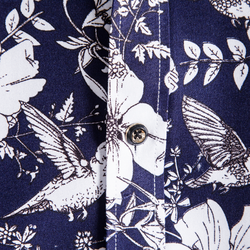 #S156 White floral print on black long sleeve shirt