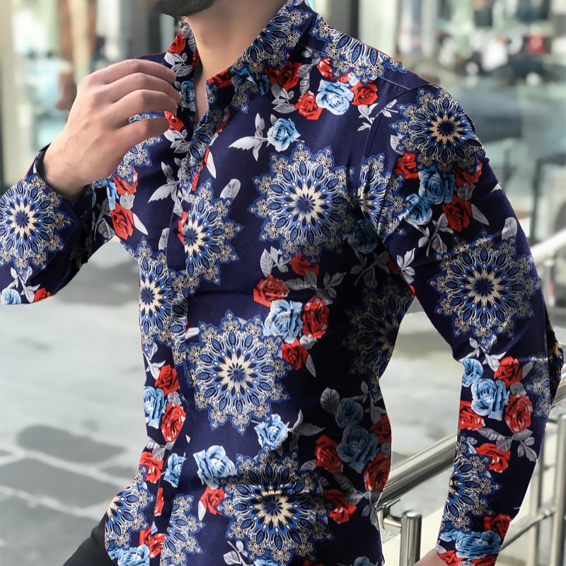 Casual rose and shapes printed long sleeve shirt