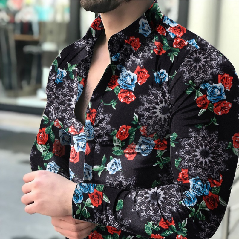 Casual rose and shapes printed long sleeve shirt