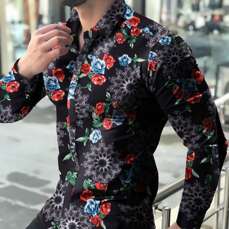 Casual rose and shapes printed long sleeve shirt