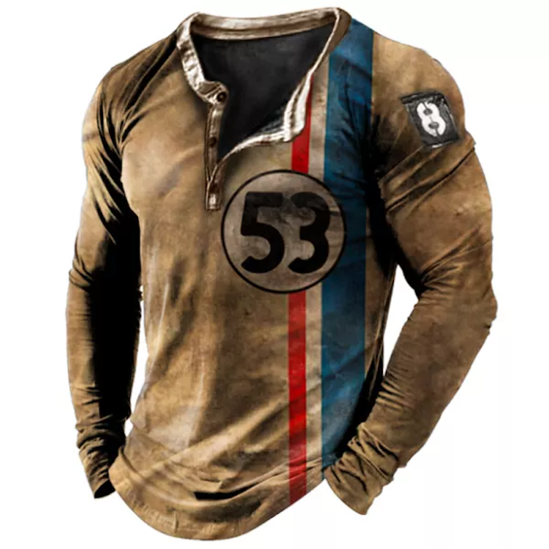 Men's Vintage Racing Stripes Henley Long Sleeve T-Shirt