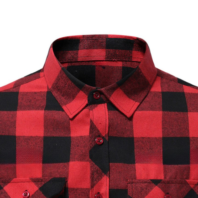 Casual frosted plaid dual-pocket long sleeve shirt