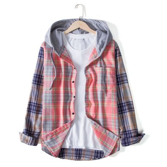Patchwork long sleeve casual plaid tooling shirt