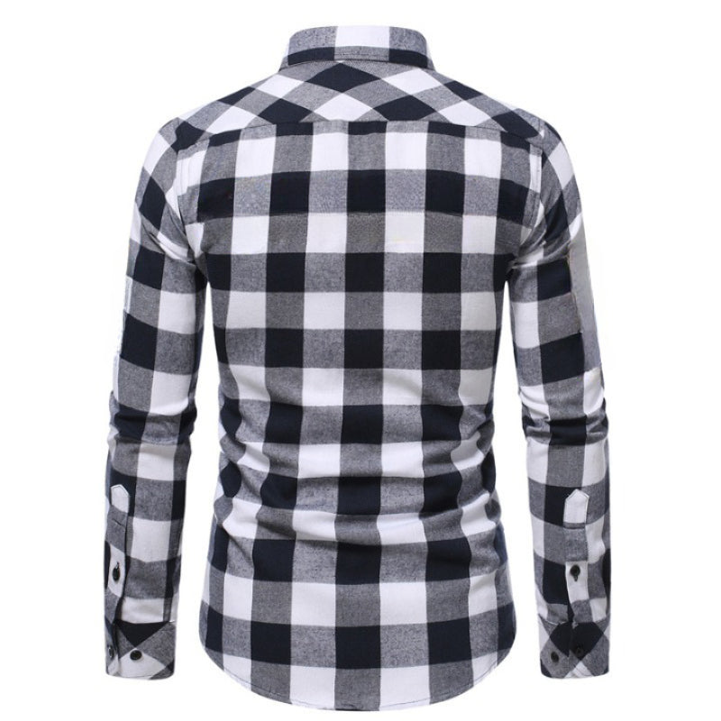 Casual frosted plaid dual-pocket long sleeve shirt