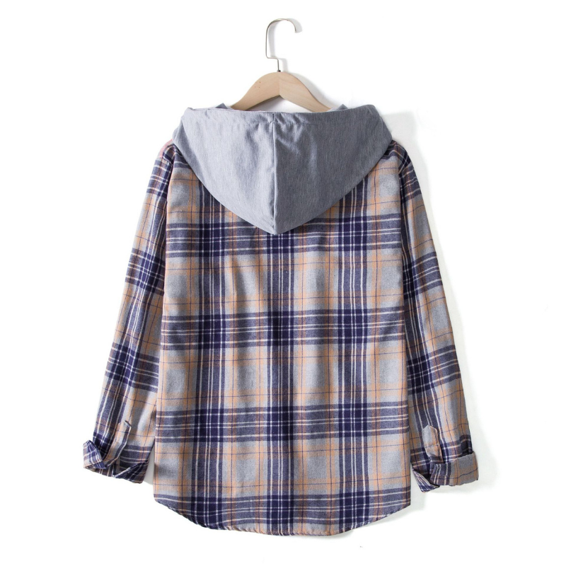 Patchwork long sleeve casual plaid tooling shirt