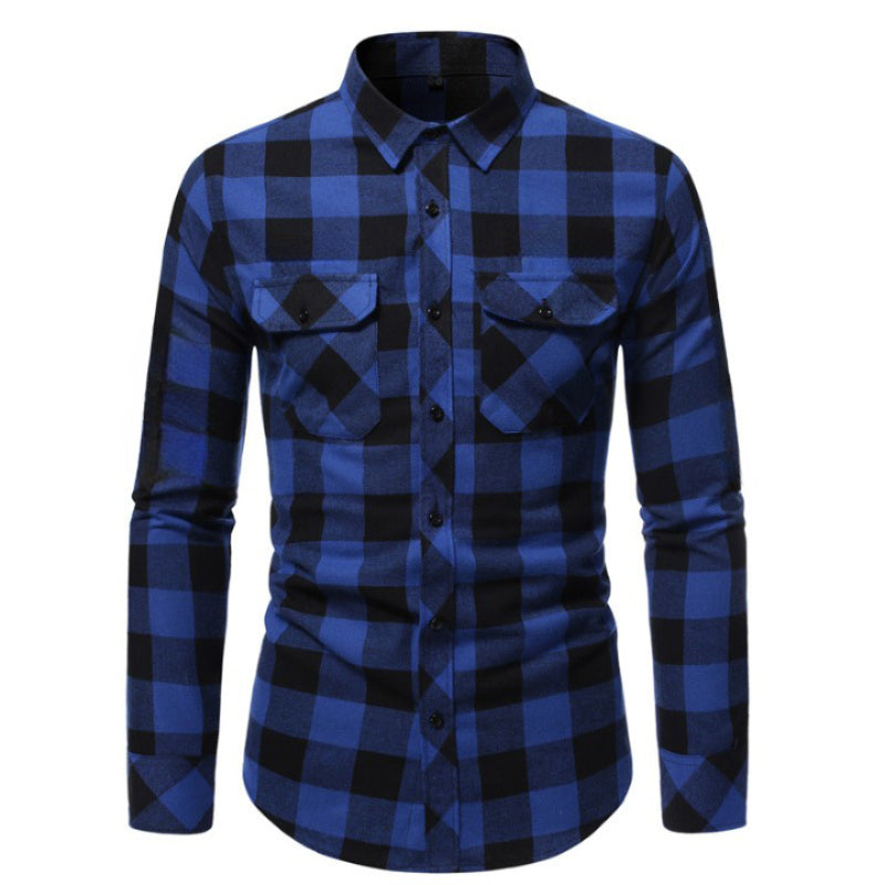 Casual frosted plaid dual-pocket long sleeve shirt