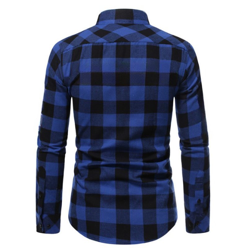 Casual frosted plaid dual-pocket long sleeve shirt