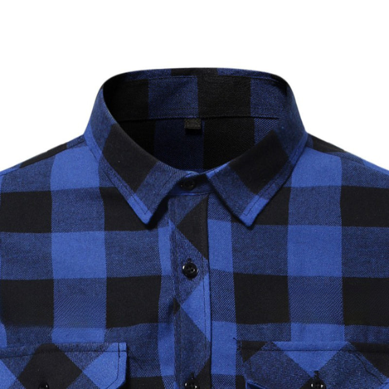 Casual frosted plaid dual-pocket long sleeve shirt