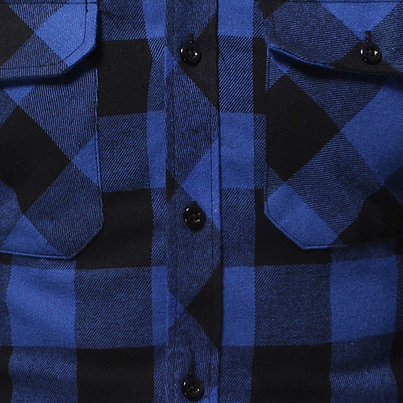 Casual frosted plaid dual-pocket long sleeve shirt