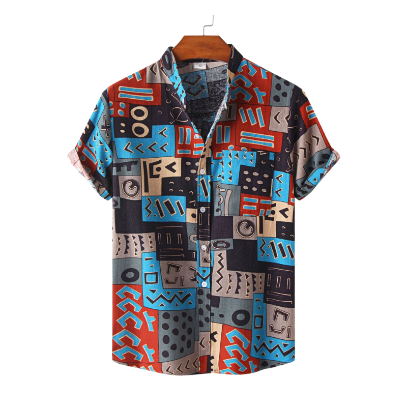 Mandarin Collar Abstract Print Casual Shirt