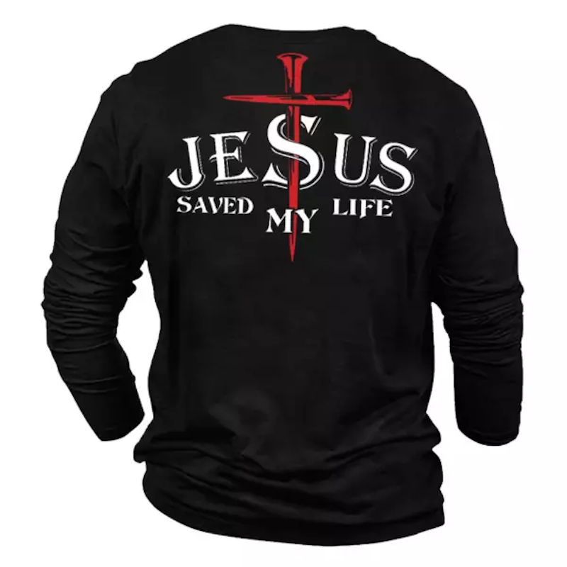 Men's Comfortable Jesus Saved My Life Printed Cotton T-Shirt