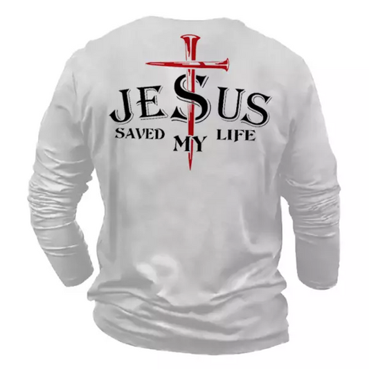 Men's Comfortable Jesus Saved My Life Printed Cotton T-Shirt