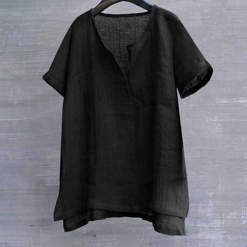 Short Sleeve Linen Breathable Solid Shirt