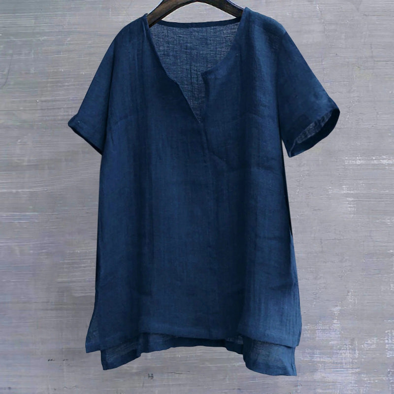 Short Sleeve Linen Breathable Solid Shirt