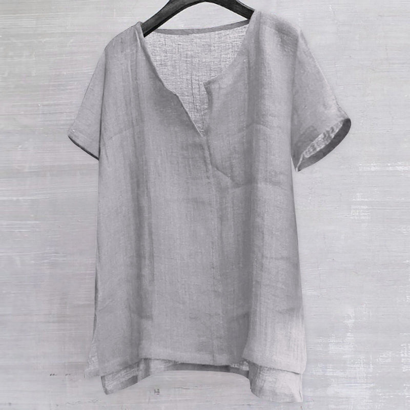 Short Sleeve Linen Breathable Solid Shirt