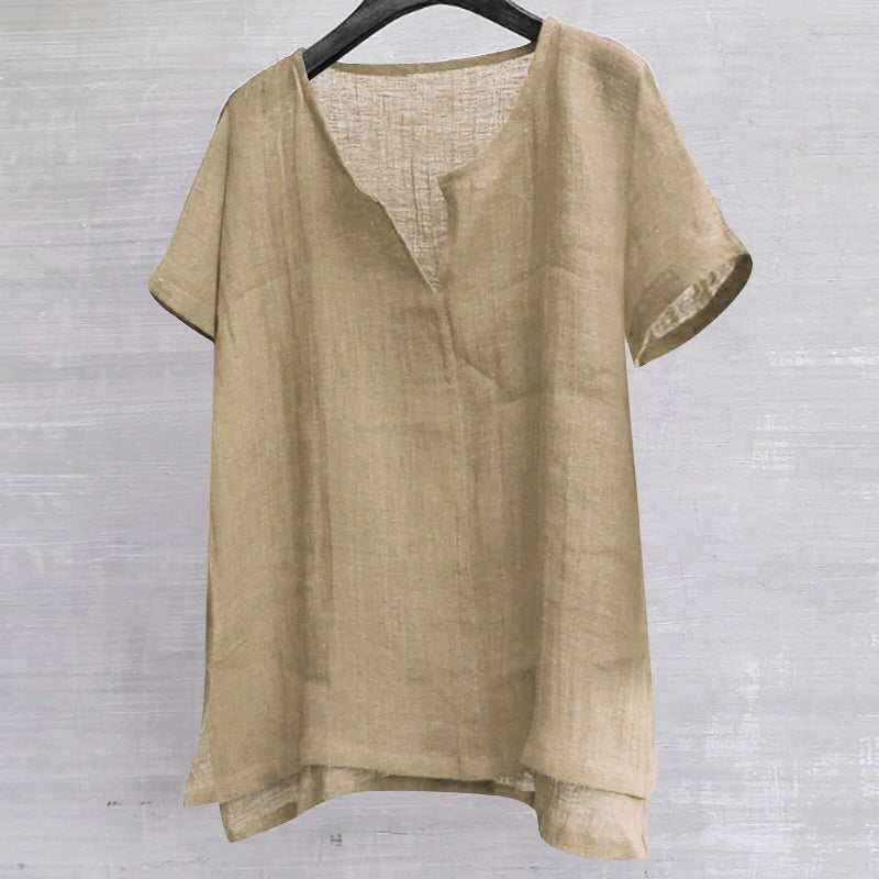 Short Sleeve Linen Breathable Solid Shirt