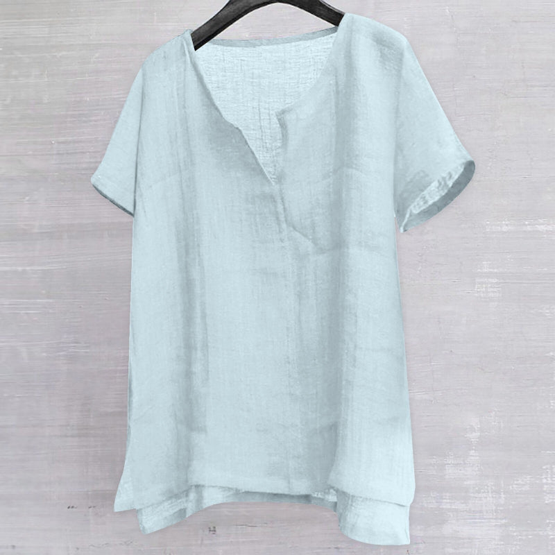 Short Sleeve Linen Breathable Solid Shirt