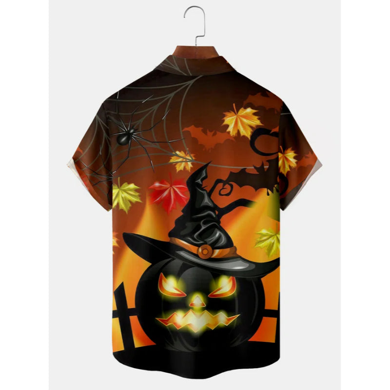 Men's Halloween Pumpkin Print Casual Shirt