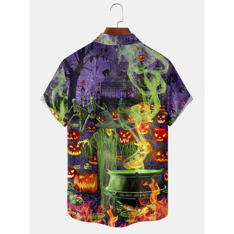 Men's Halloween Print Casual Short Sleeve Shirt