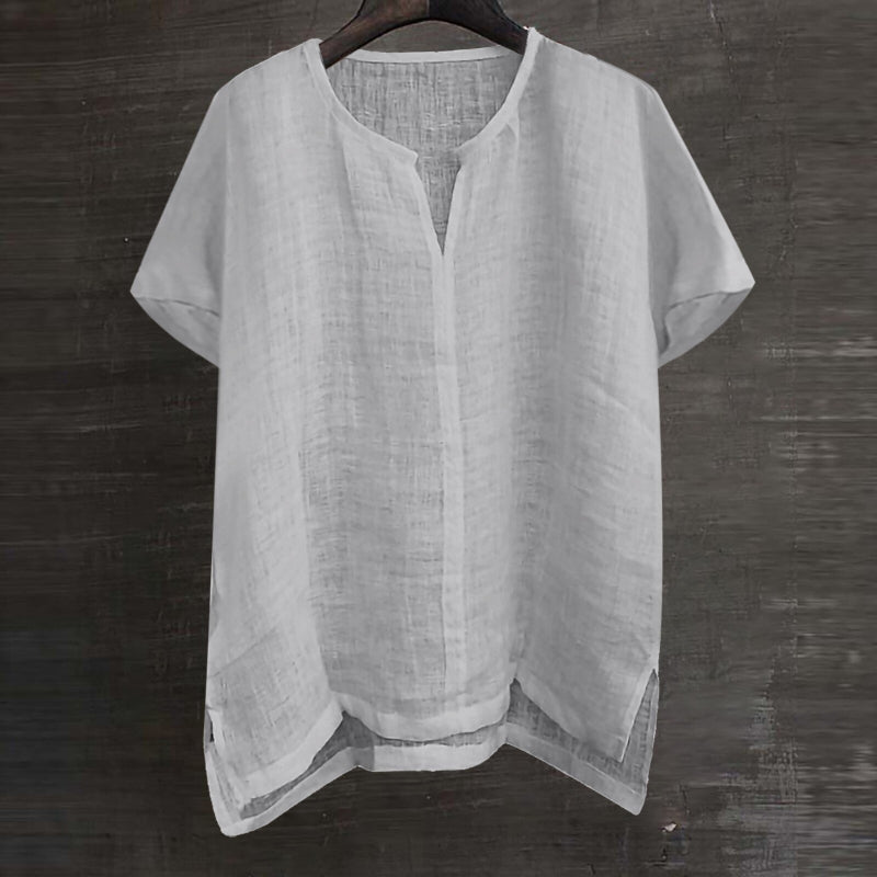 Short Sleeve Linen Breathable Solid Shirt