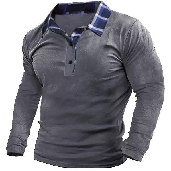 Men's Outdoor Check Polo Neck T-Shirt