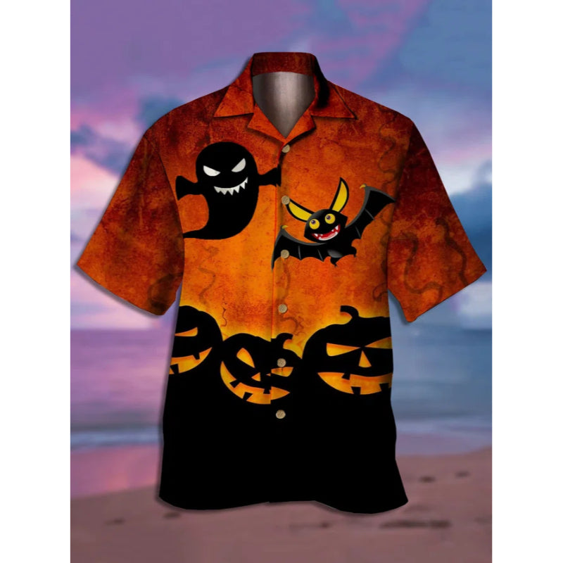 Men's Halloween Printed Casual Short Sleeve Shirt