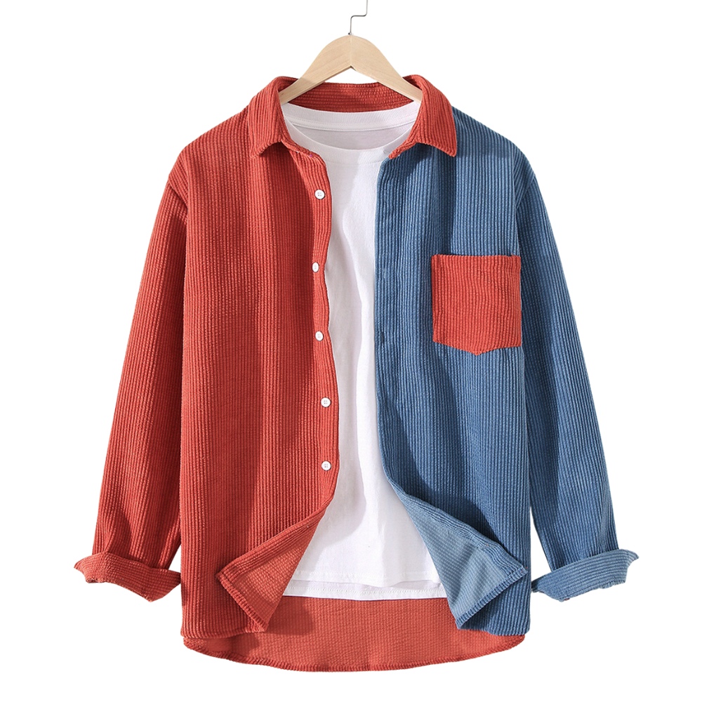 Color Block Corduroy Button Down Shirt