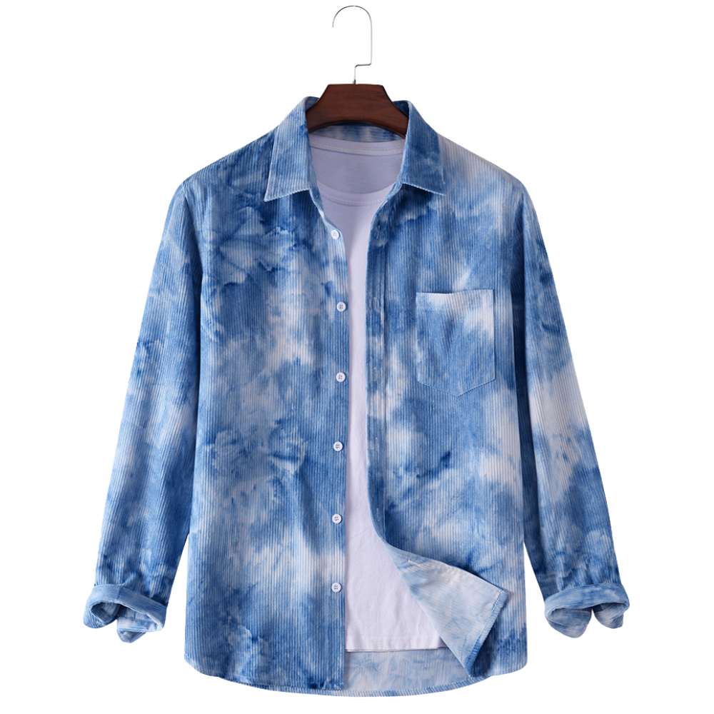 Blue Tie-Dye Corduroy Button Down Shirt