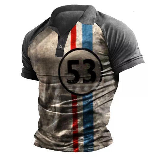 Men's Vintage Racing Striped Polo Neck T-Shirt