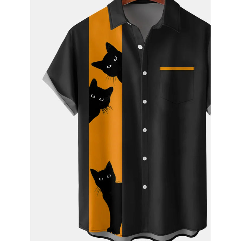 Men's Halloween Cat Graphic Printed Shirt