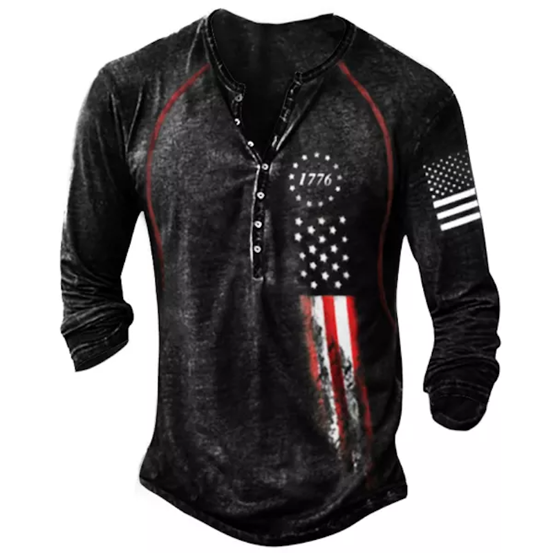 Men's 1776 Patriotic Print Henry Long Sleeve T-Shirt