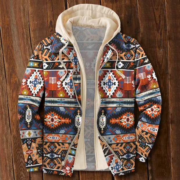 Men's Casual Ethnic Print Hooded Jacket