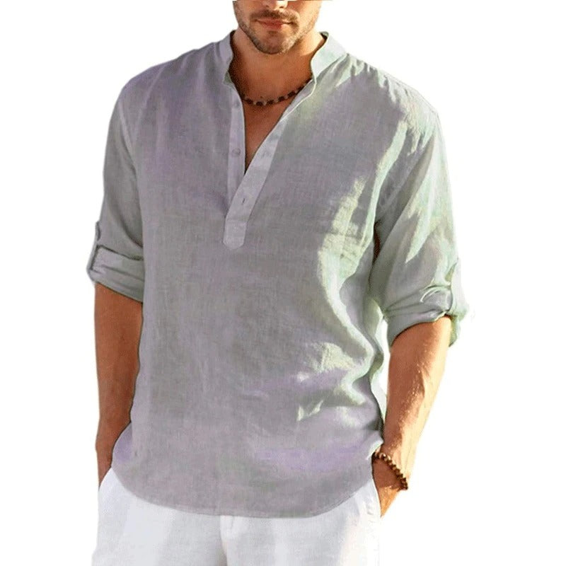 Men's Linen Long Sleeve Casual Solid Shirt