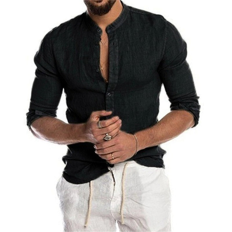 Men's Linen Long Sleeve Shirt Cardigan
